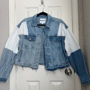 NWOT Bayeas Patch Work Denim Jacket in Polychrome - L